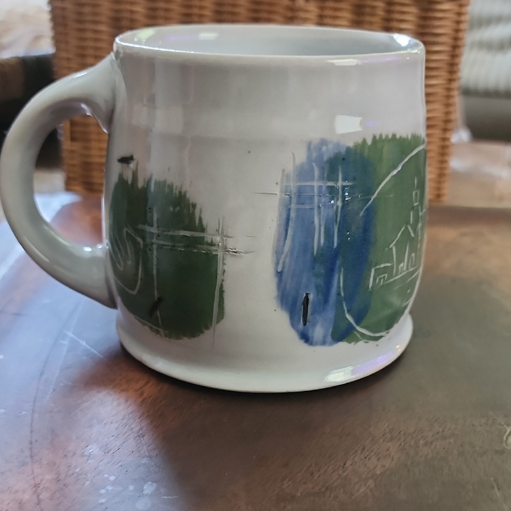 Artistic Ceramic Mug with Green and Blue Design
